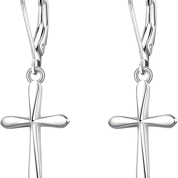 Sterling Silver Cross Dangle Earrings Women Drop Jewelry Gift